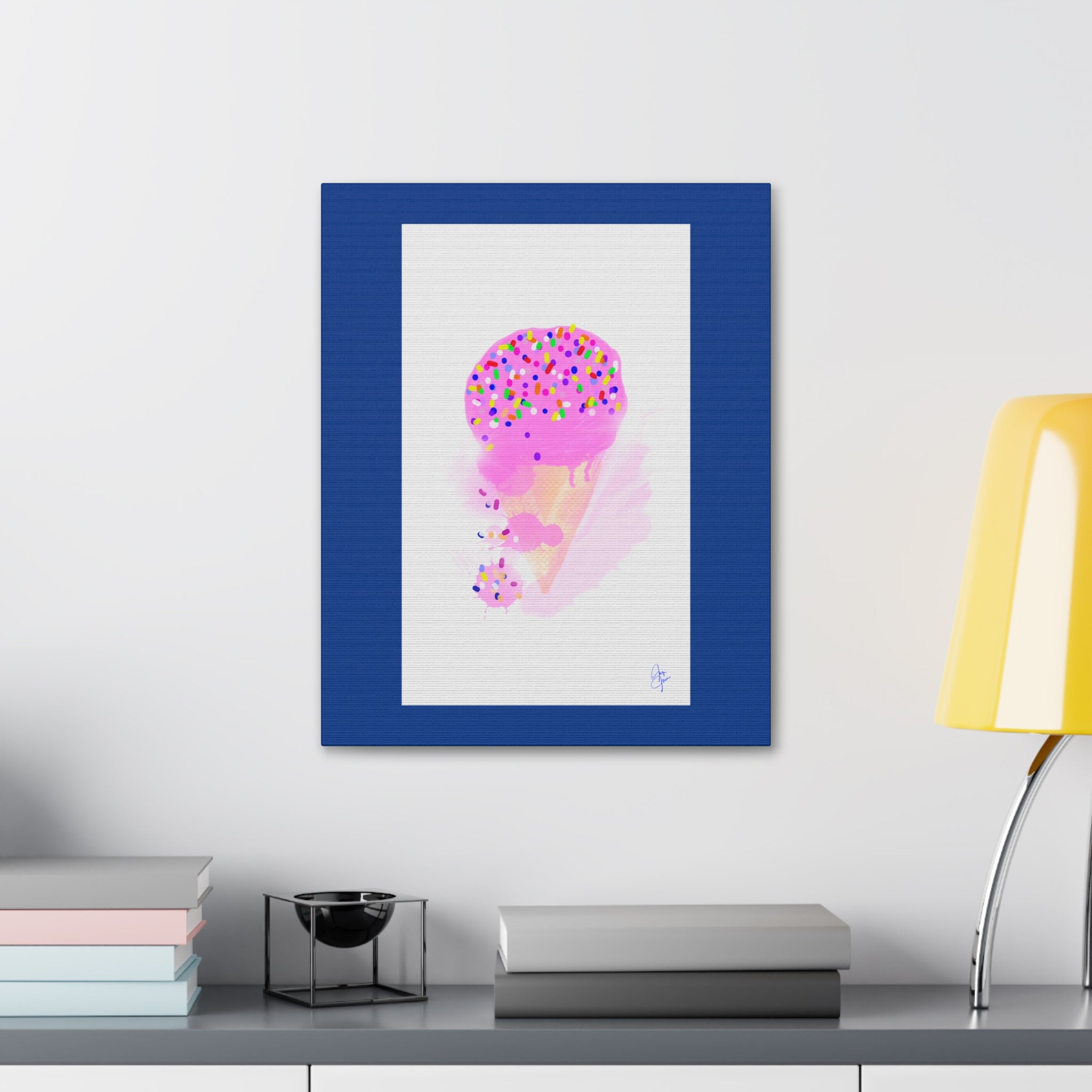 Pink Sprinkle Ice Cream Cone Canvas Print — Cute Pastel Wall Art