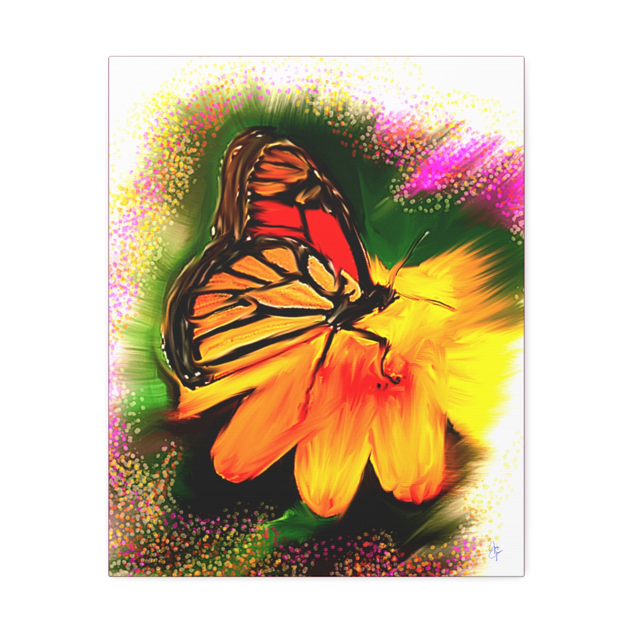 Butterfly Garden Canvas Stretched Art – Vibrant Monarch Wall Decor (1.5" Depth)