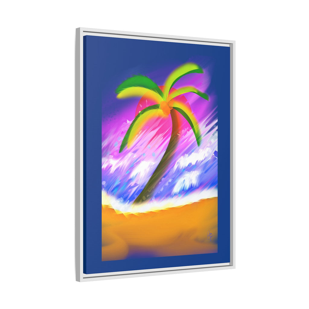 Framed Matte Canvas Print — Neon Palm Beach Art