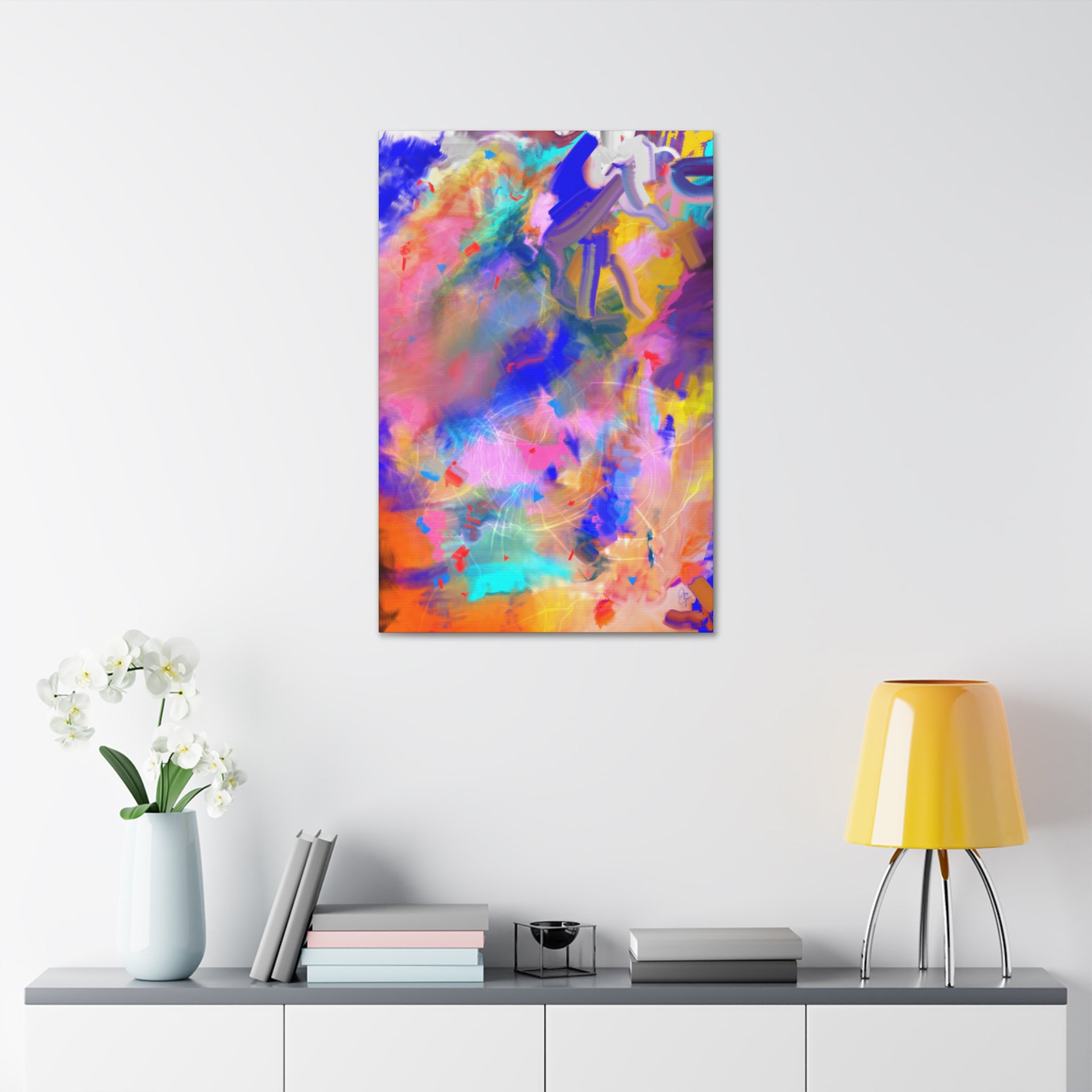 Abstract Color Burst Canvas – Vibrant Pink & Blue Stretched Wall Art