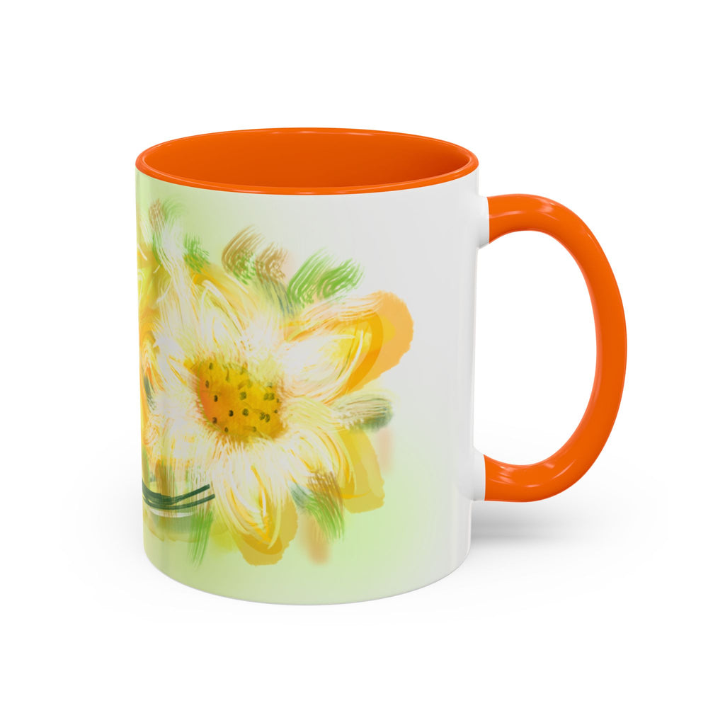 Sunlit Daisy Accent Coffee Mug — Yellow Floral 11/15oz