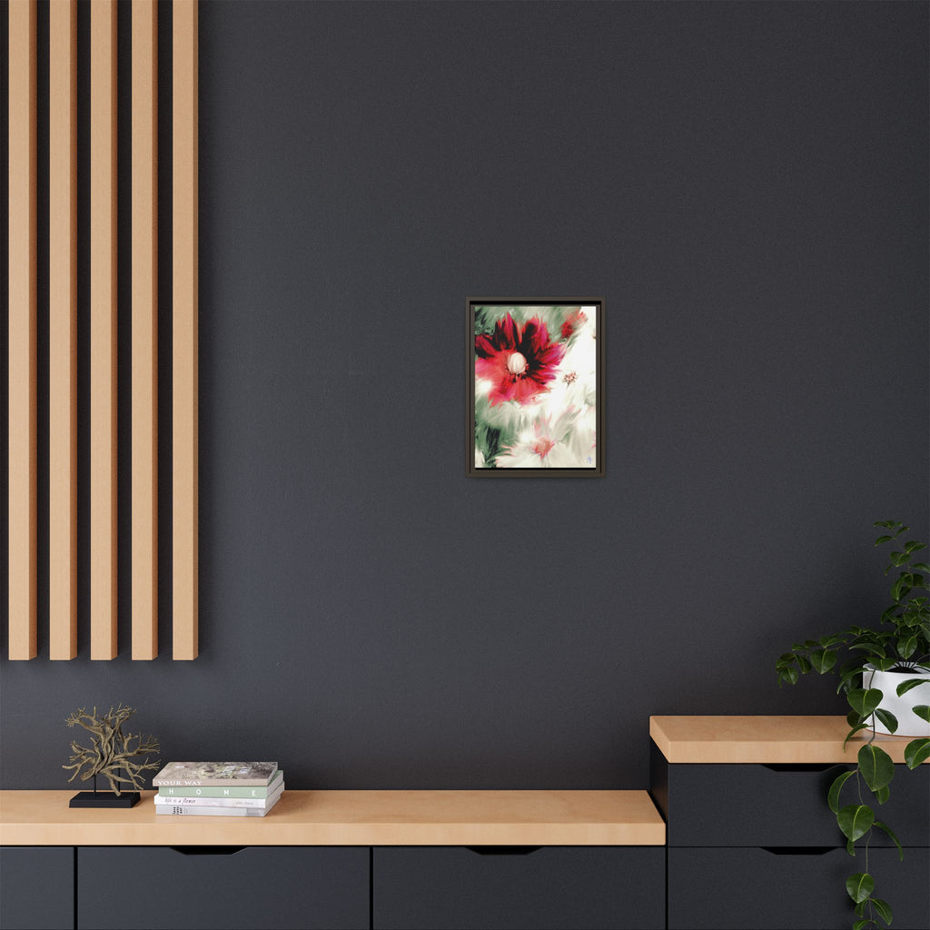 Framed Matte Canvas Print — Blurred Red & White Floral Art
