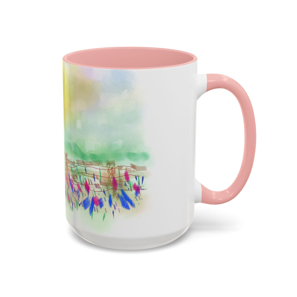 Sunlit Meadow Accent Coffee Mug — Watercolor Floral Sunrise (11/15oz)