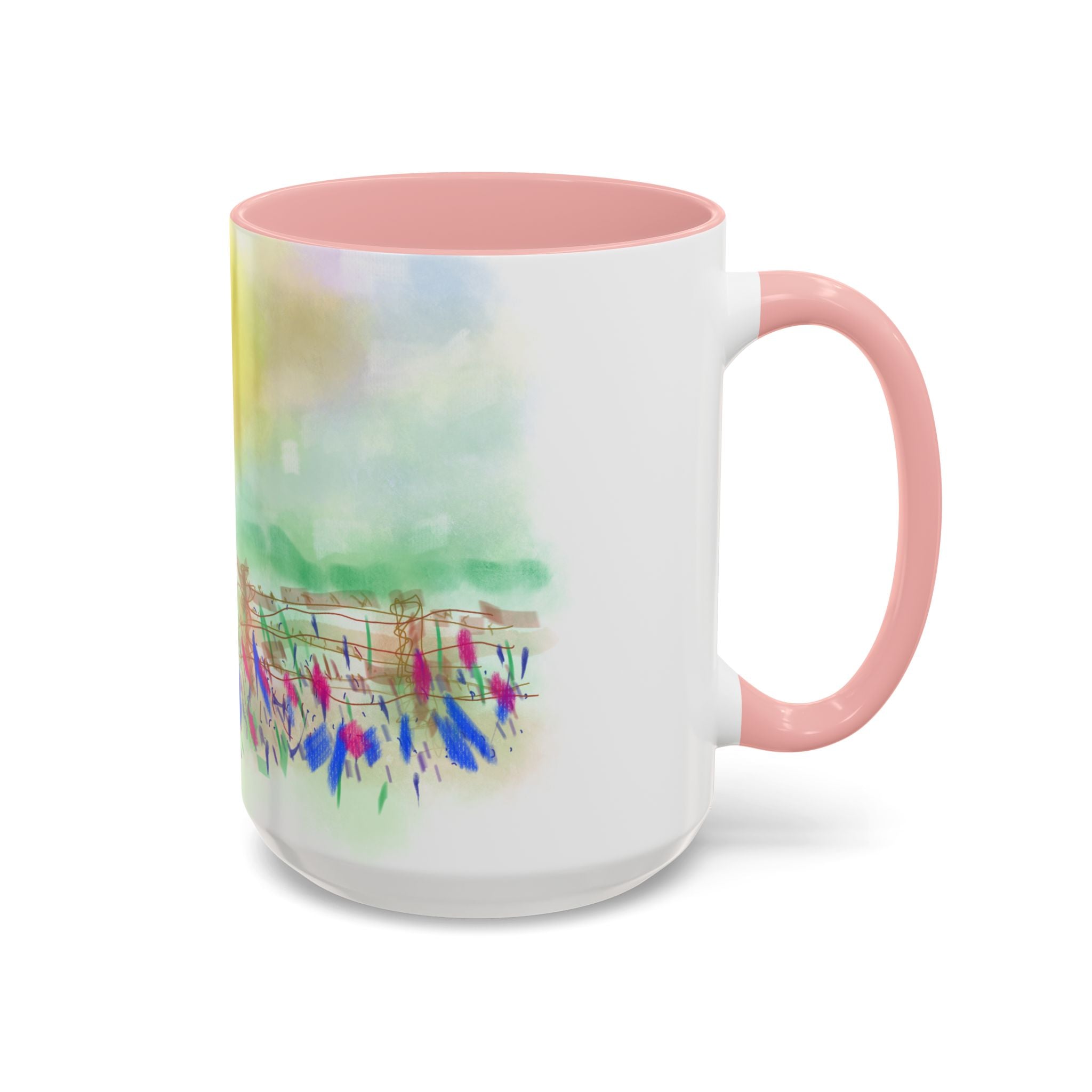 Sunlit Meadow Accent Coffee Mug — Watercolor Floral Sunrise (11/15oz)