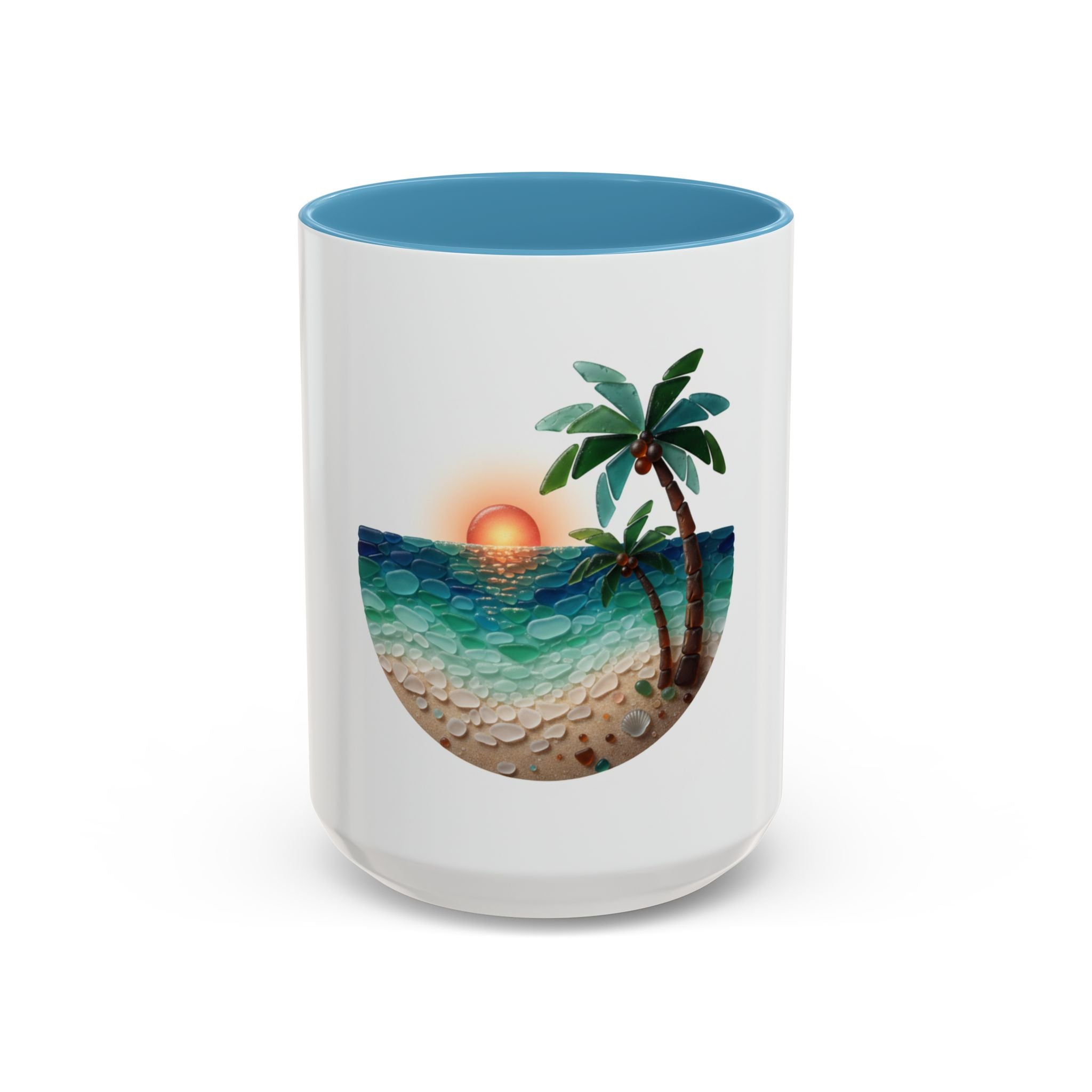 Sunset Beach Coffee Mug — Tropical Palm Ocean Sunrise Accent Mug (11/15oz)
