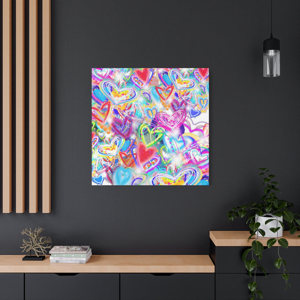 Colorful Heart Graffiti Matte Canvas