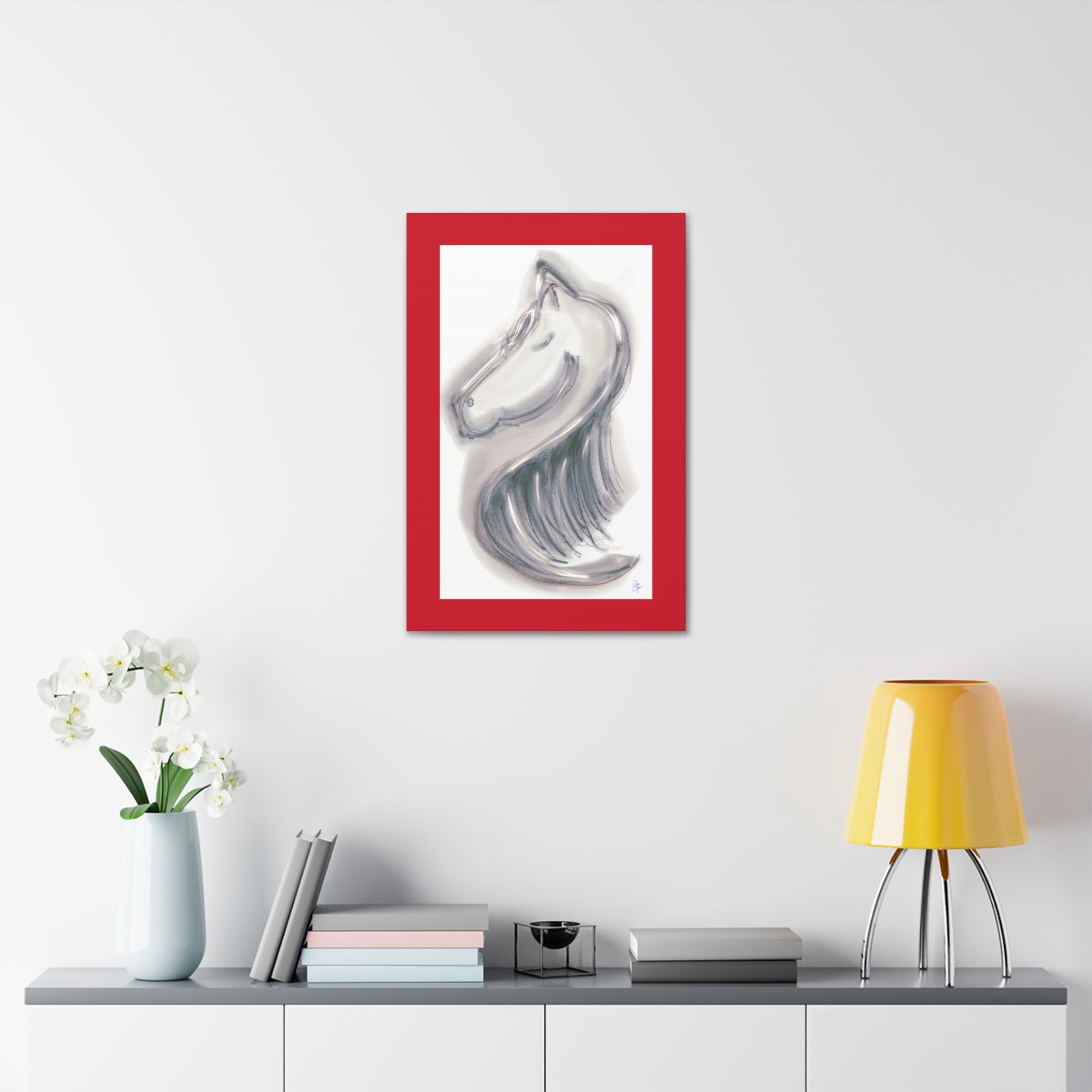 Silver Horse Head Canvas Art — Modern Minimalist Equestrian Wall Decor