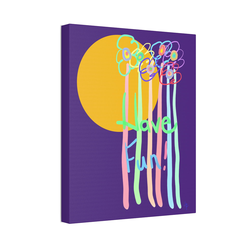 Have Fun Floral Canvas Art — Bright Green Stretched Wall Decor