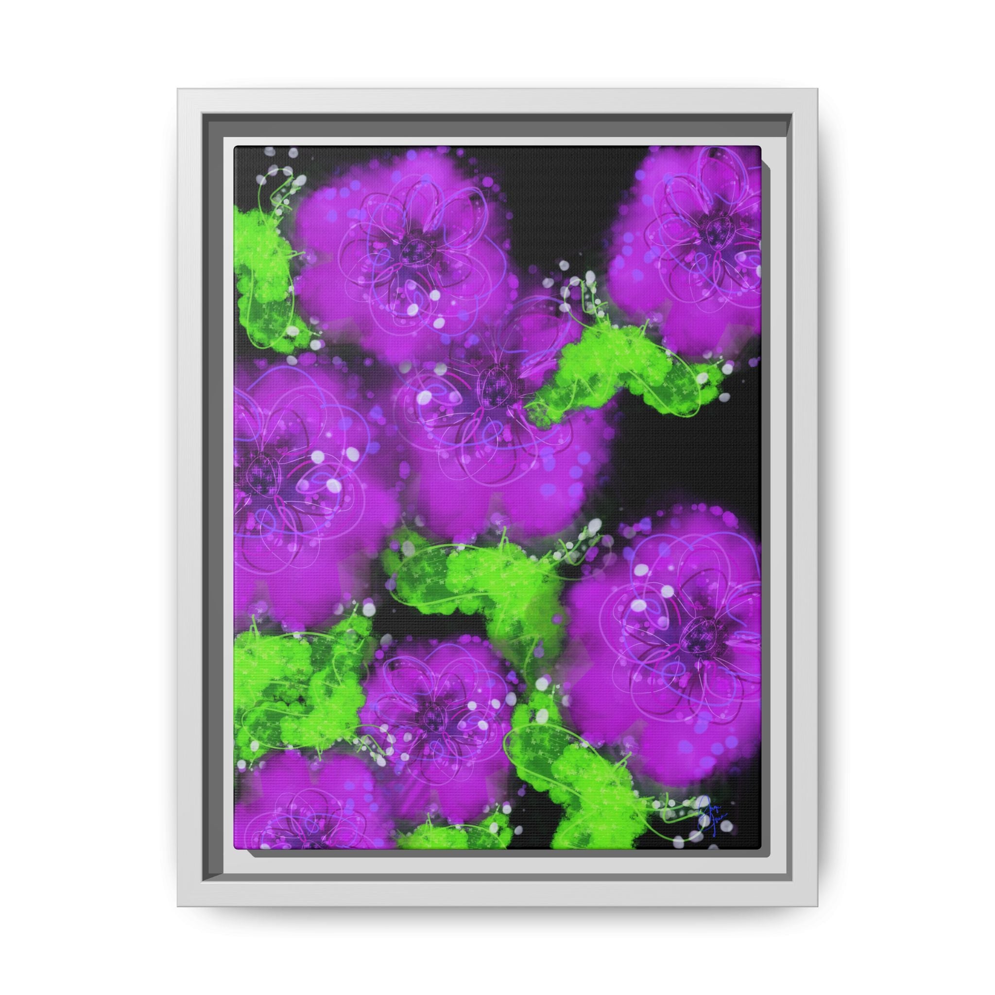 Framed Floral Canvas Print — Matte Multi-Color Blooms Wall Art