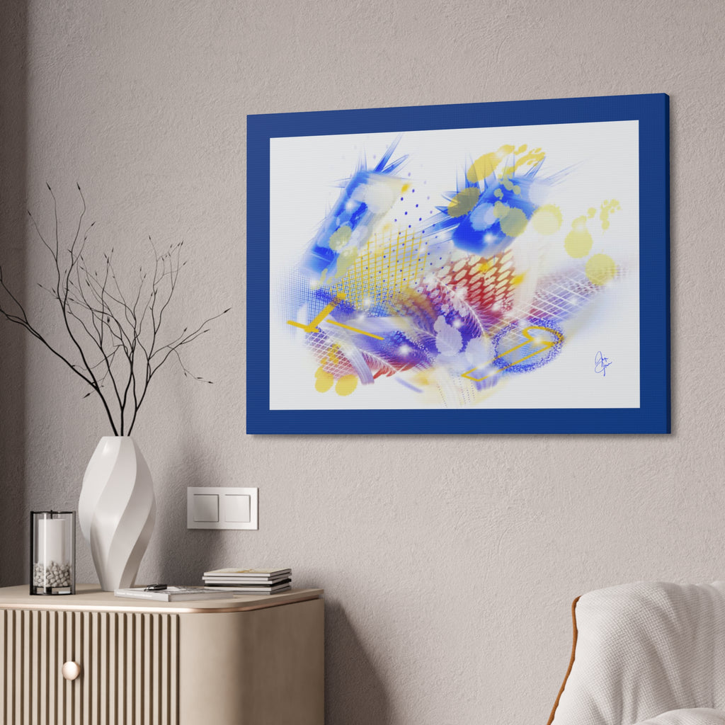 Abstract Blue & Yellow Art Canvas Print — Stretched 1.5" with Red Border