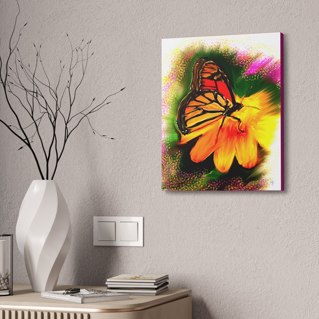 Butterfly Garden Canvas Stretched Art – Vibrant Monarch Wall Decor (1.5" Depth)