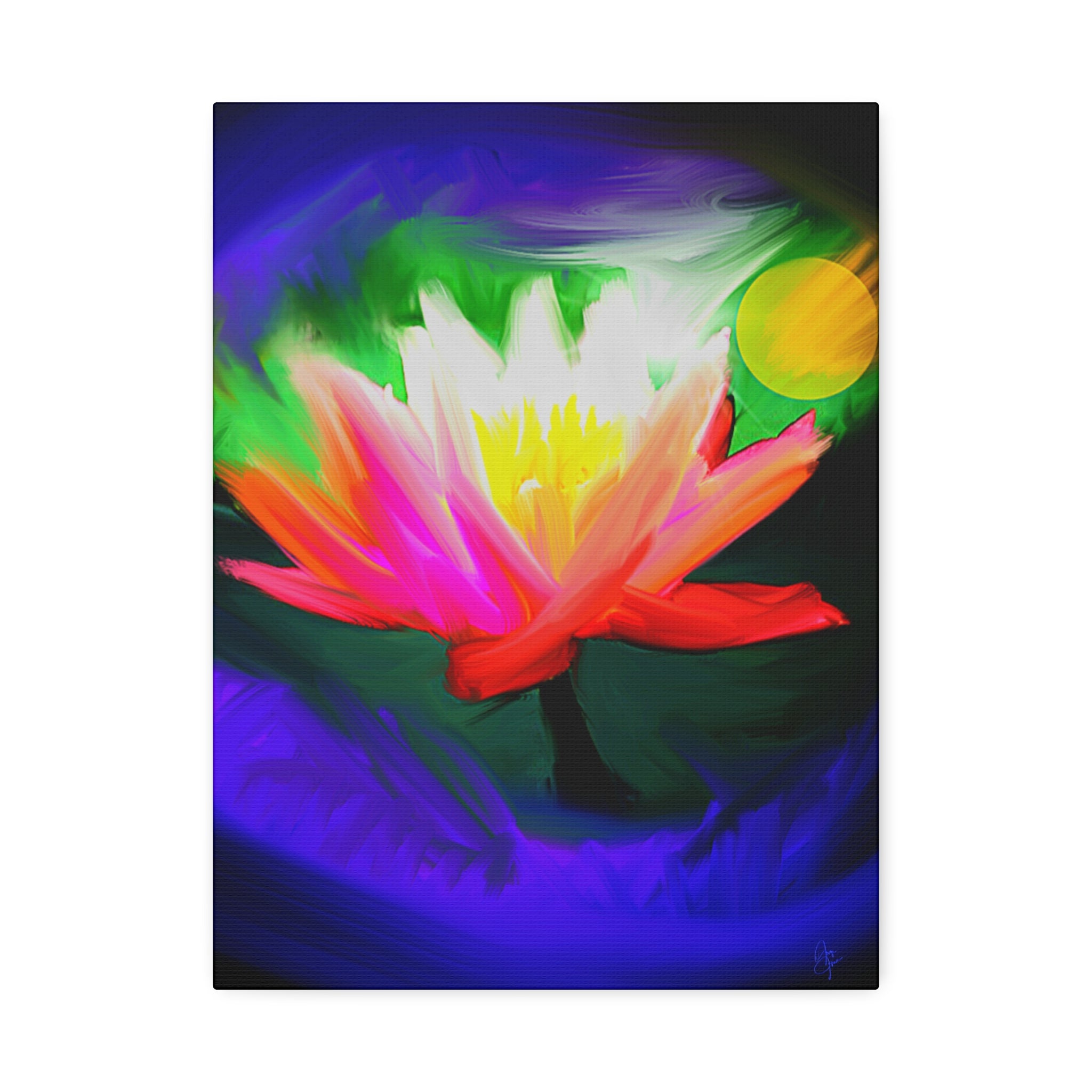 Vibrant Lotus Canvas Print — Bright Floral Stretched Wall Art