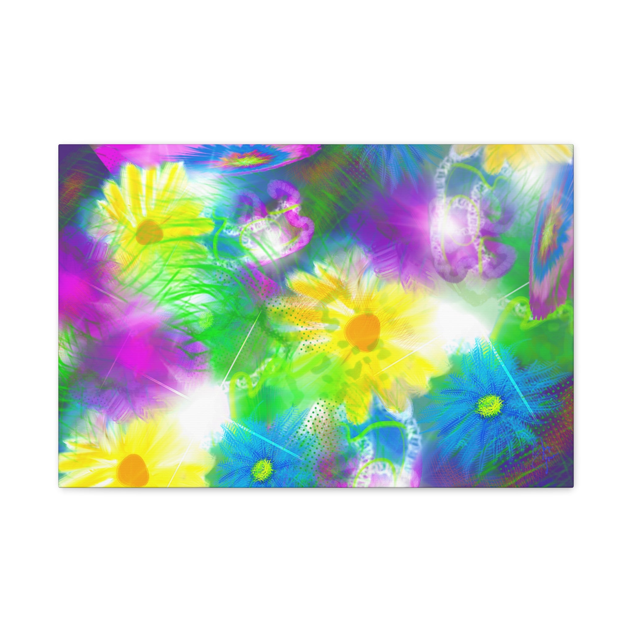 Bright Floral Abstract Matte Canvas Wall Art — Vibrant Daisy Pop