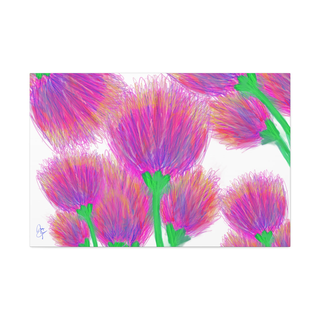 Floral Burst Canvas Print — Vibrant Pink Thistles Stretched Wall Art
