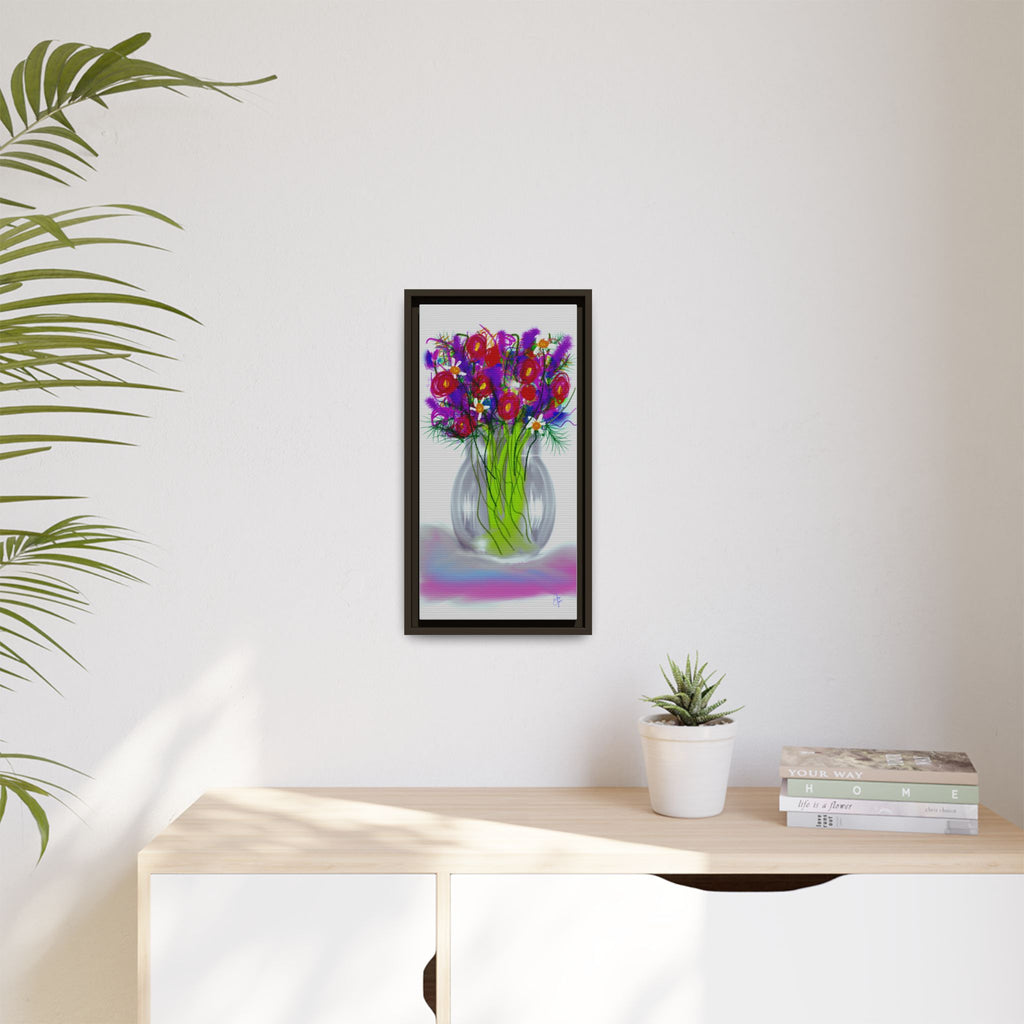 Framed Floral Bouquet Matte Canvas Wall Art — Colorful Abstract Flowers in Vase