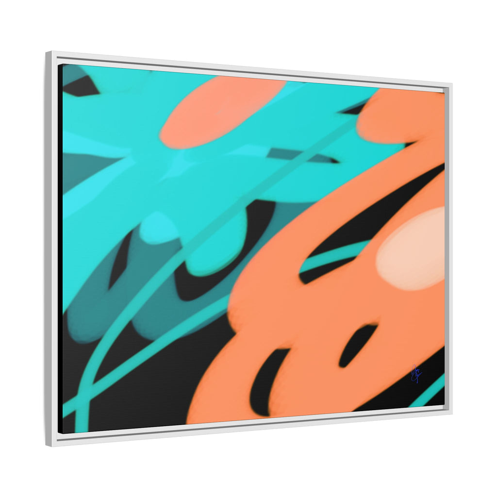 Abstract Teal & Coral Splash Framed Canvas