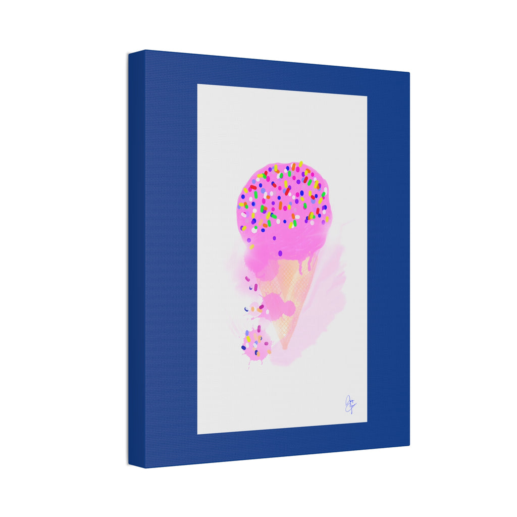 Pink Sprinkle Ice Cream Cone Canvas Print — Cute Pastel Wall Art