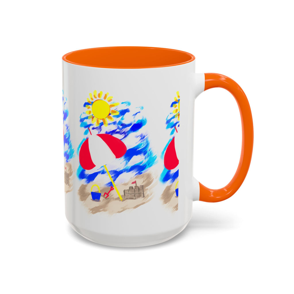 Beach Scene Coffee Mug – Summer Umbrella, Sun & Sandcastle Accent Mug