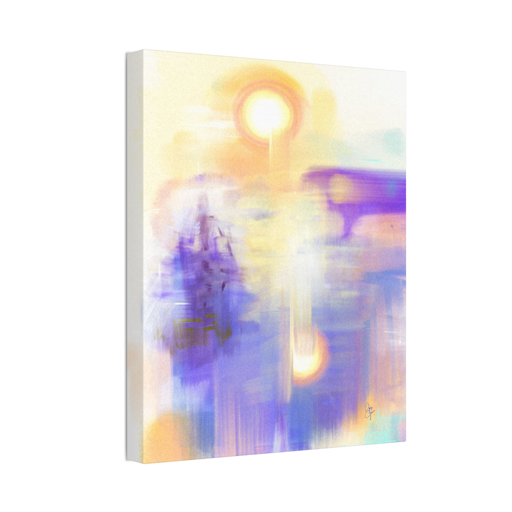 Abstract Sunrise Canvas Print — Ethereal Purple & Gold Stretched Wall Art (1.5" Depth)