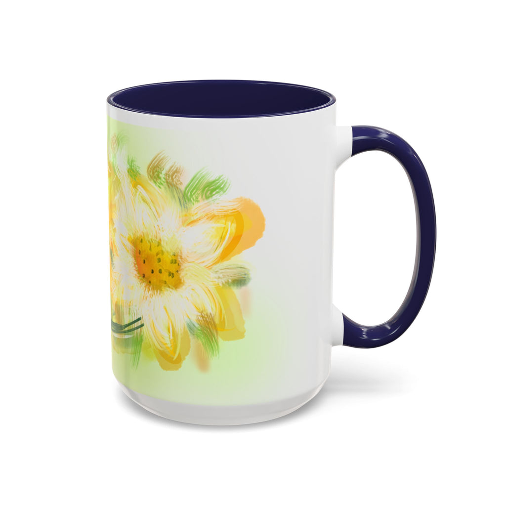 Sunlit Daisy Accent Coffee Mug — Yellow Floral 11/15oz