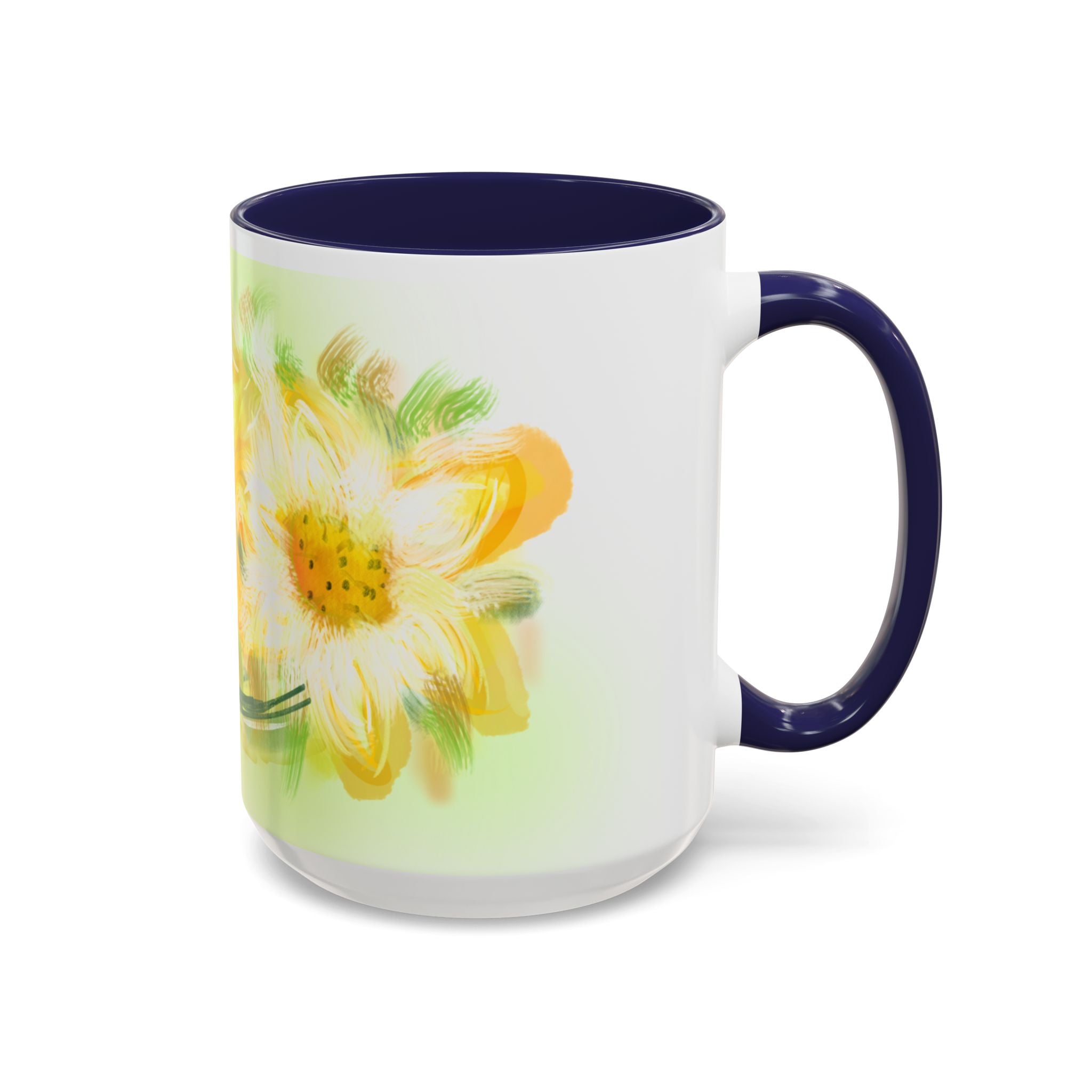 Sunlit Daisy Accent Coffee Mug — Yellow Floral 11/15oz