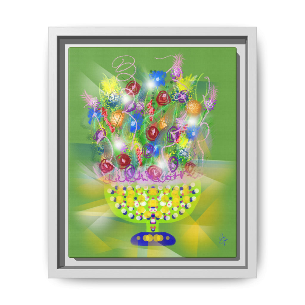 Framed Canvas Art - Colorful Festive Bouquet on Deep Blue Matte