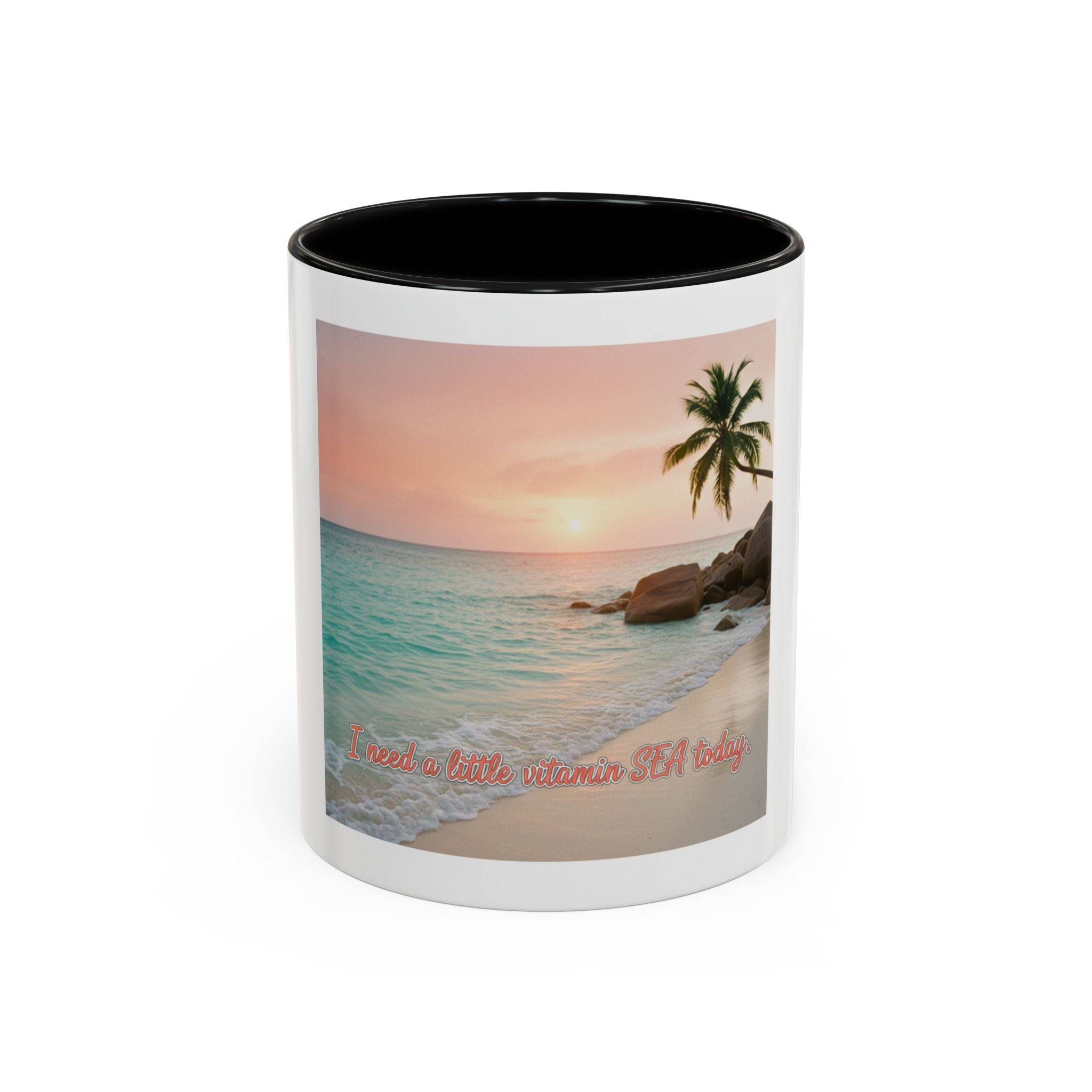 Tropical Beach Coffee Mug — Sunset Palm Ocean Accent Mug (11/15 oz)