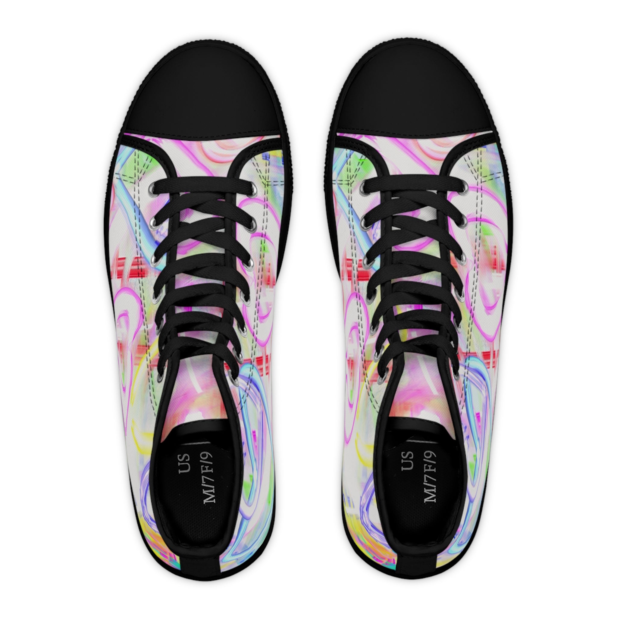 Women's High Top Sneakers — Pastel Heart Graffiti Print