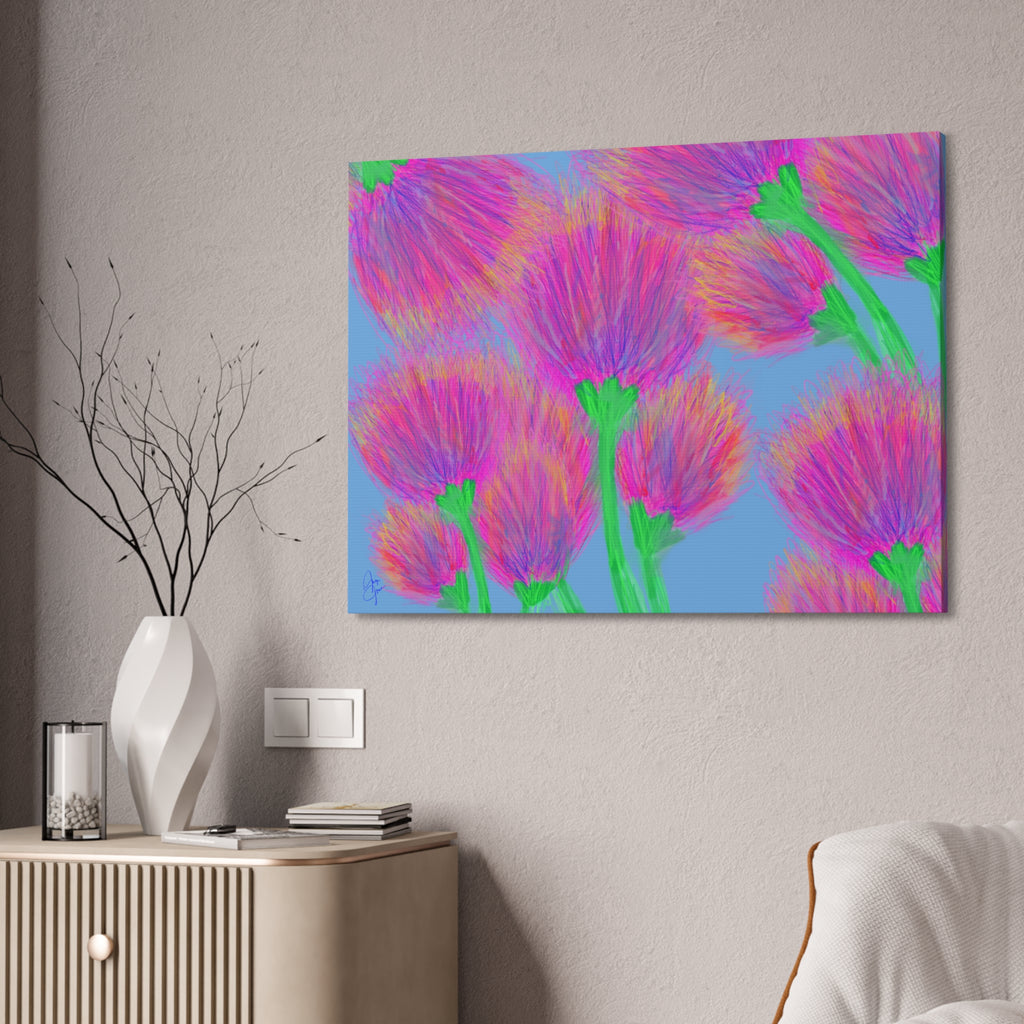 Floral Burst Canvas Print — Vibrant Pink Thistles Stretched Wall Art