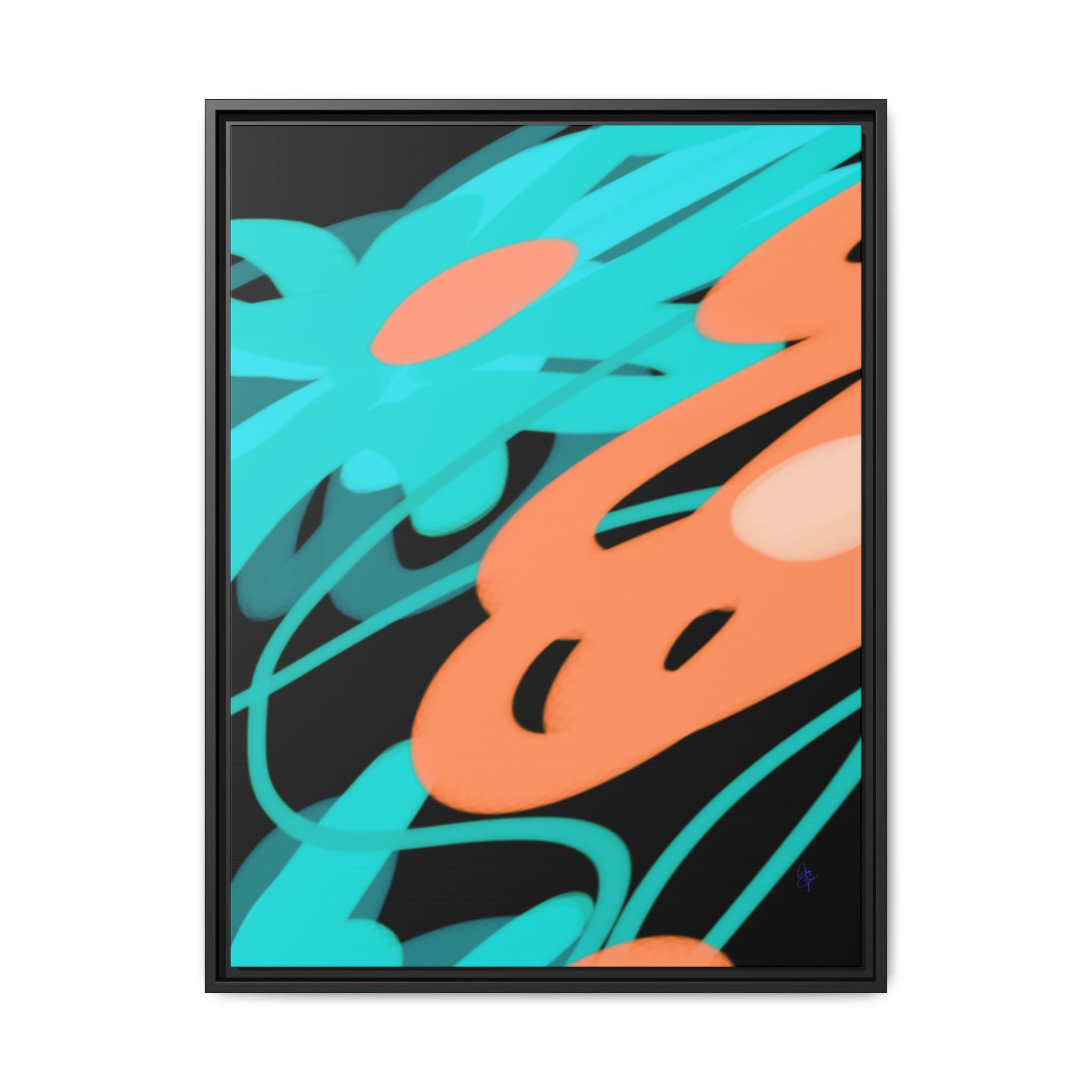 Abstract Teal & Coral Splash Framed Canvas