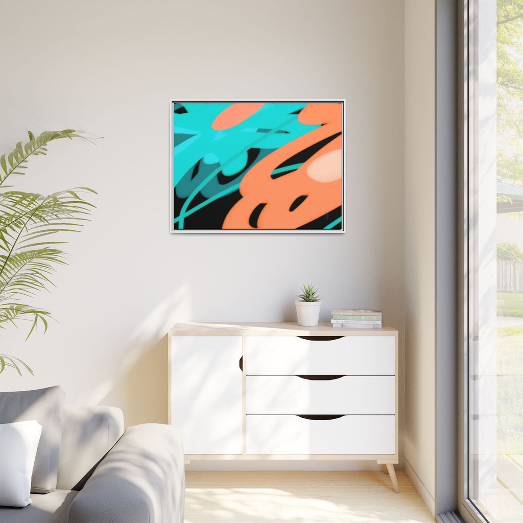 Abstract Teal & Coral Splash Framed Canvas