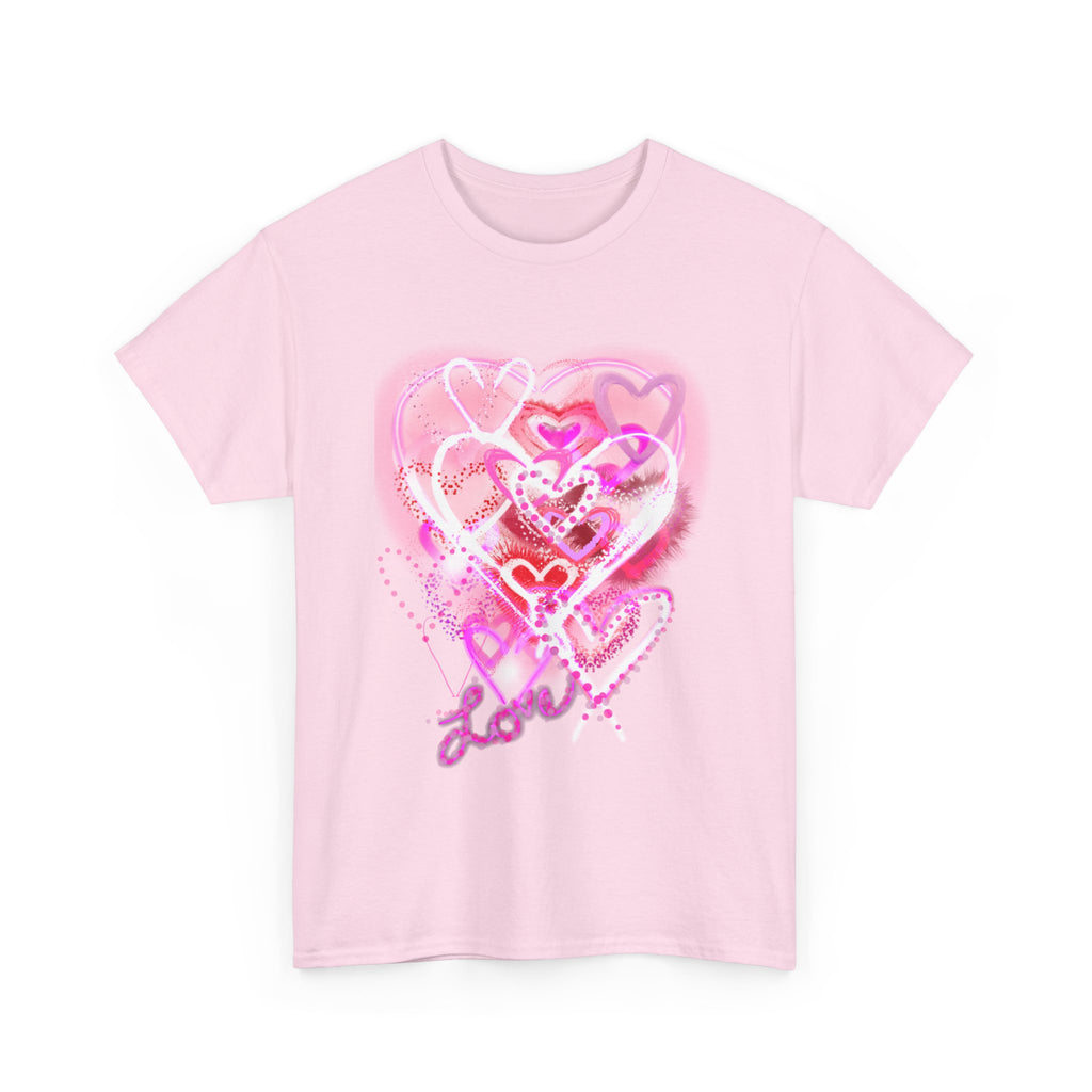 Love Hearts Tee — Pink Watercolor Heart Design Valentine’s Day T‑Shirt