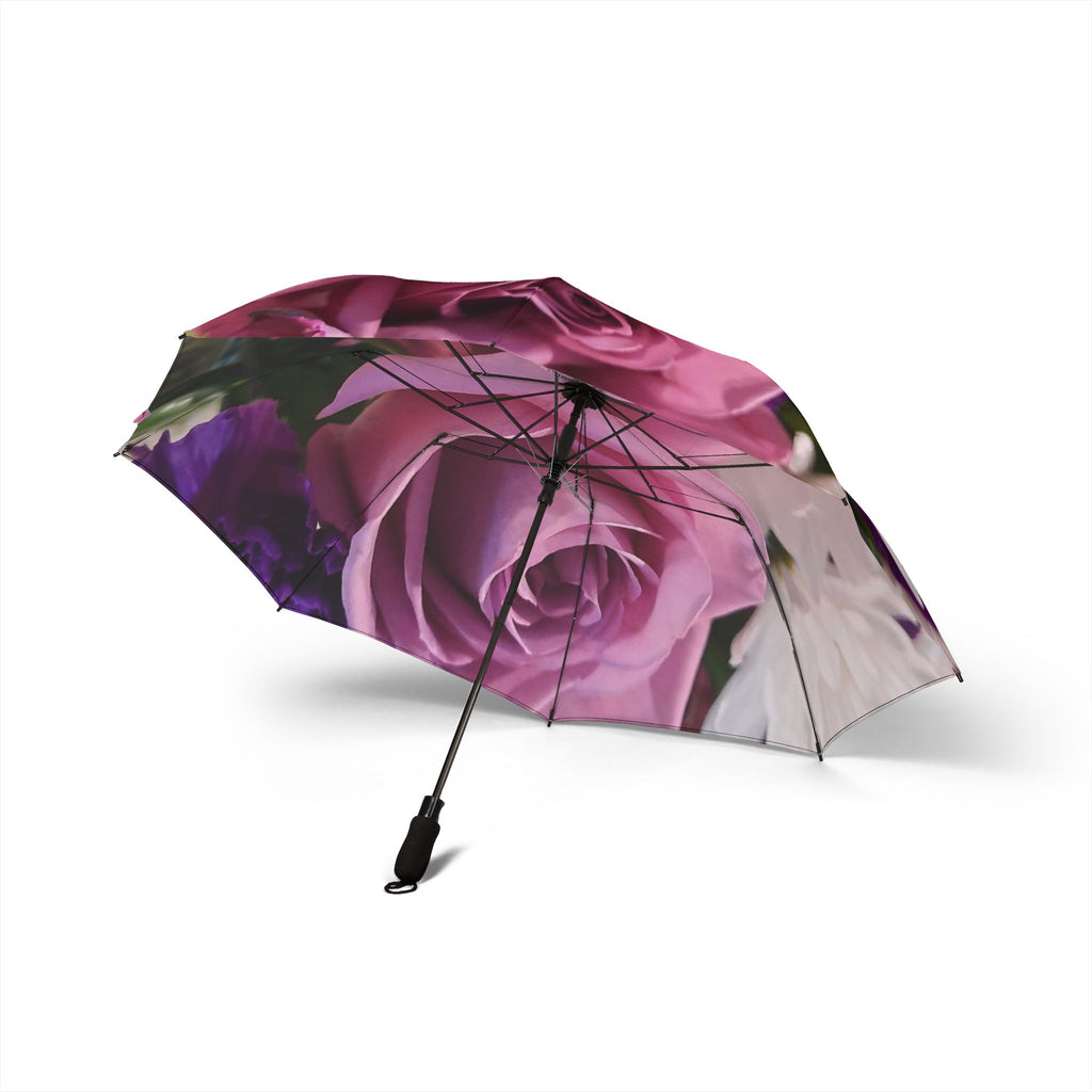 Elegant Floral Semi-Automatic Umbrella - Stylish Rose Design