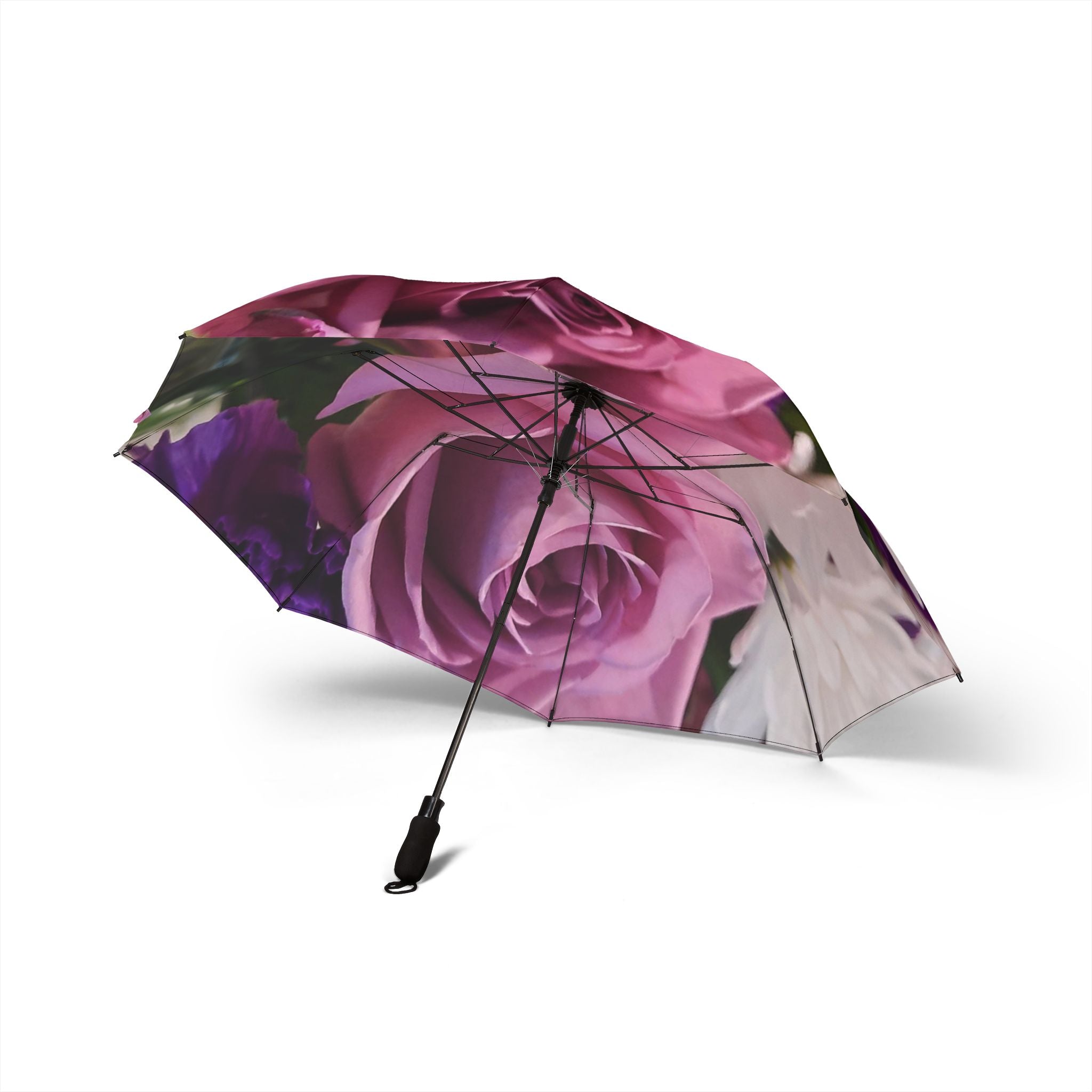 Elegant Floral Semi-Automatic Umbrella - Stylish Rose Design