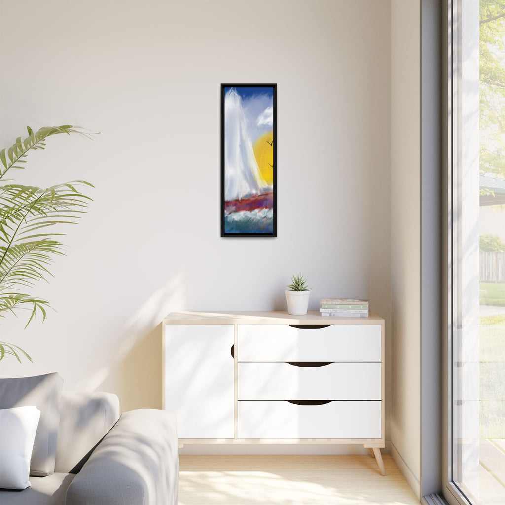 Sailboat Sunset Matte Framed Canvas Print — Coastal Seascape Wall Art