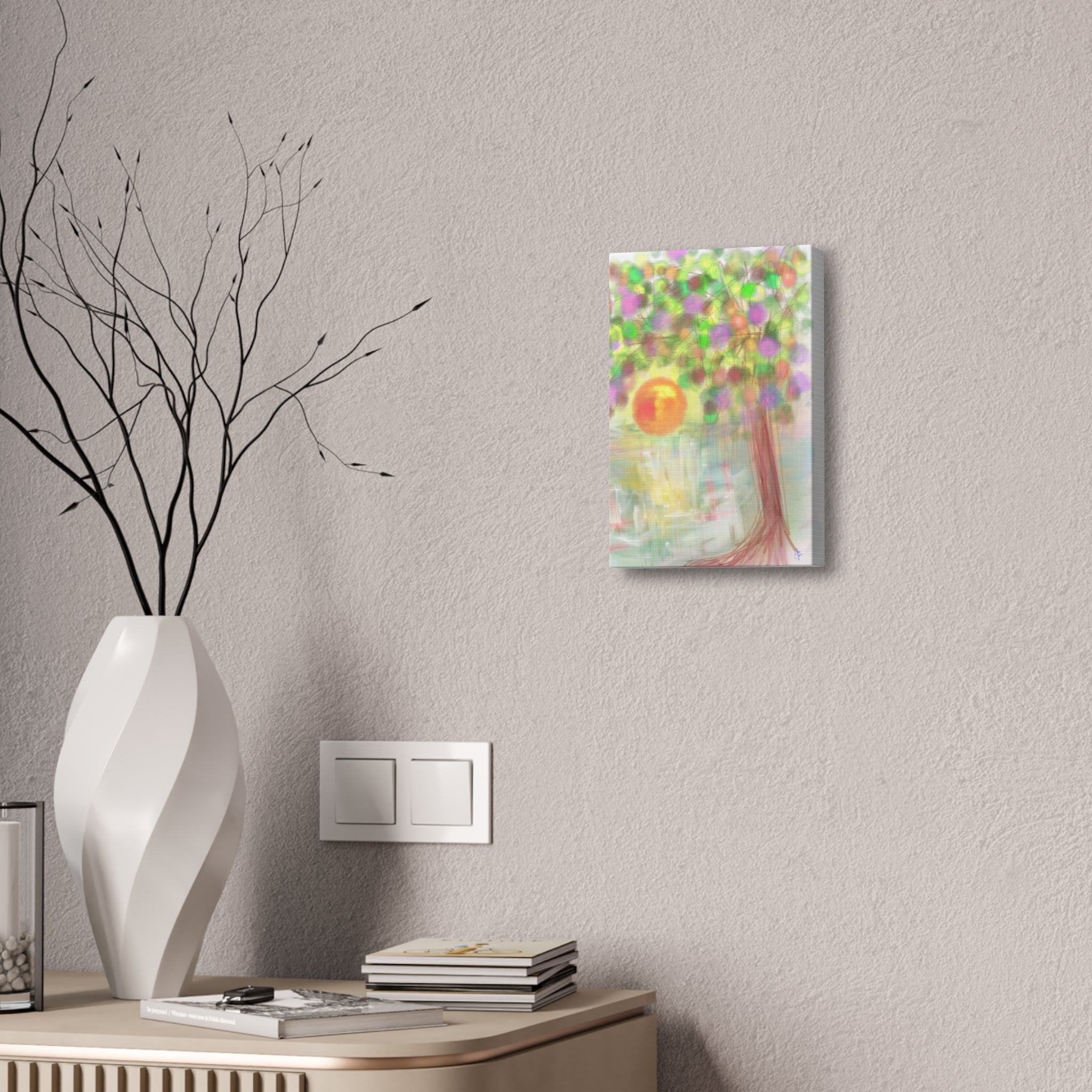 Canvas Art Print — Colorful Abstract Tree with Sun, Stretched Canvas 1.5"