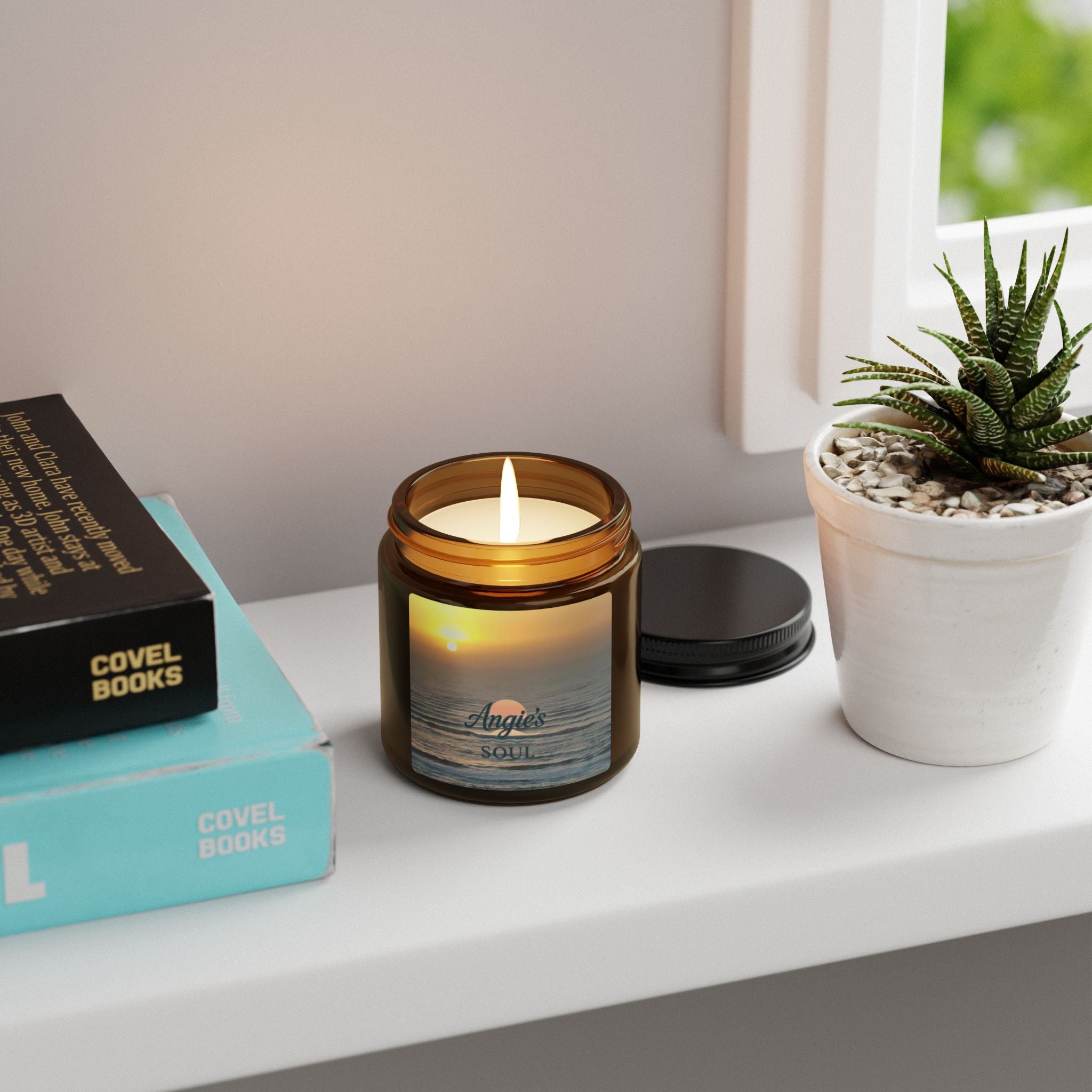 Amber Jar Soy Candle — 'Angie's Soul' Ocean Sunset Scented Candle (Multi-Size)