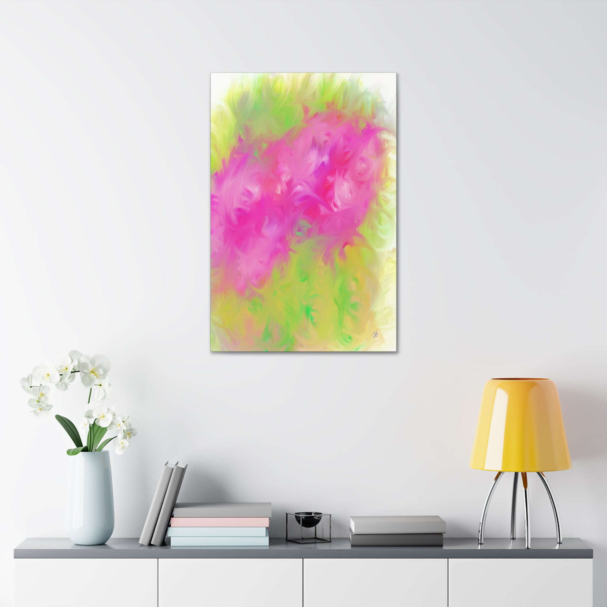 Abstract Pink & Lime Floral Canvas Print — Stretched 1.5"