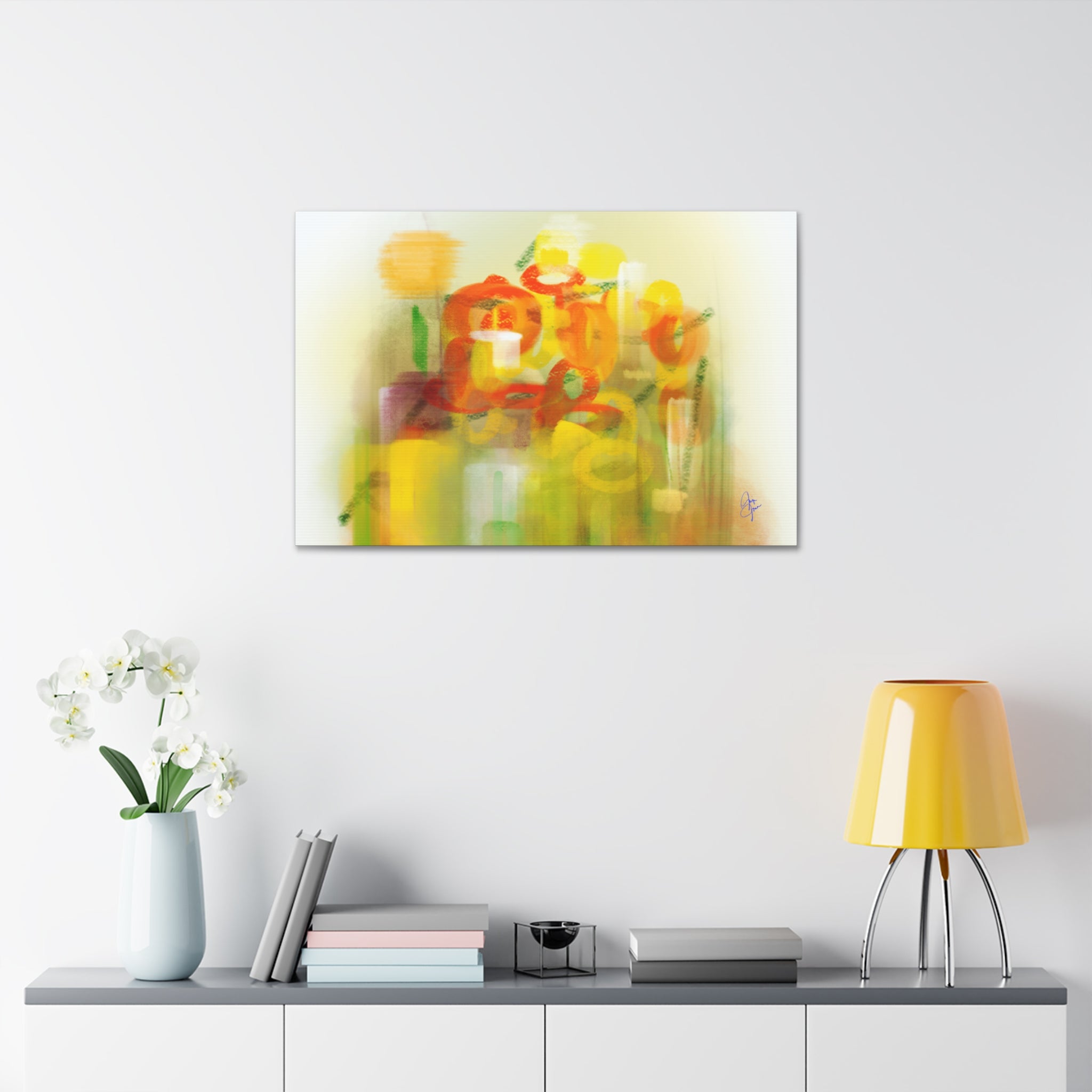 Abstract Floral Canvas Print – Yellow & Orange Stretched Wall Art (1.5" Depth)