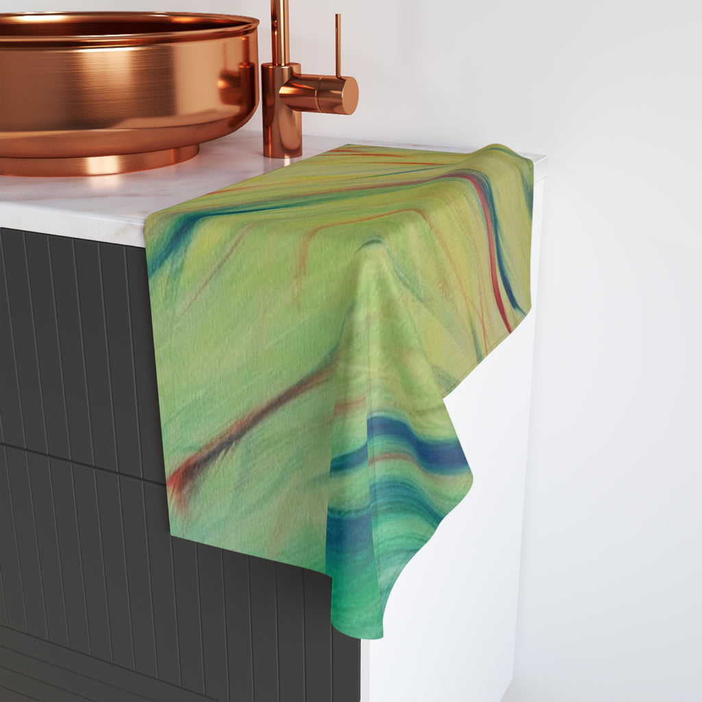 Abstract Pastel Streaks Hand Towel – Soft Green & Teal Decorative Kitchen Towel