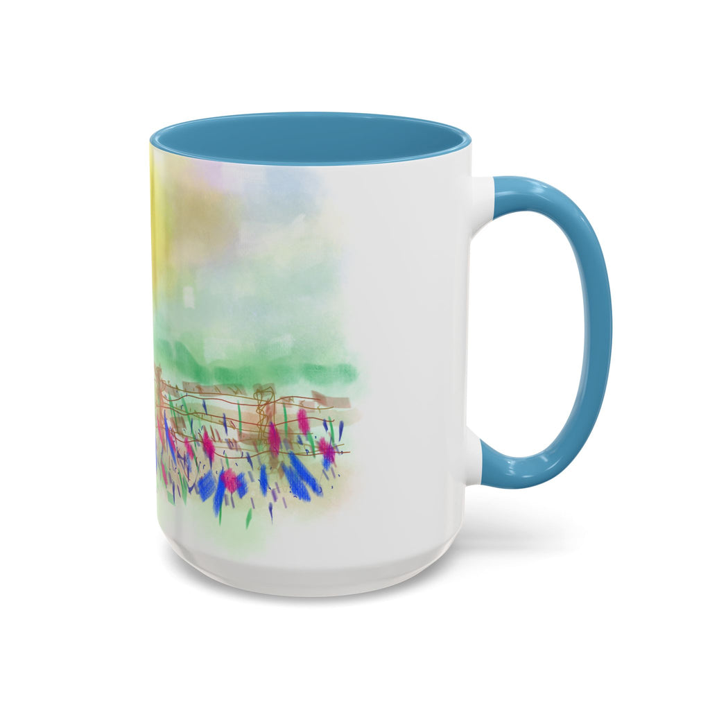 Sunlit Meadow Accent Coffee Mug — Watercolor Floral Sunrise (11/15oz)