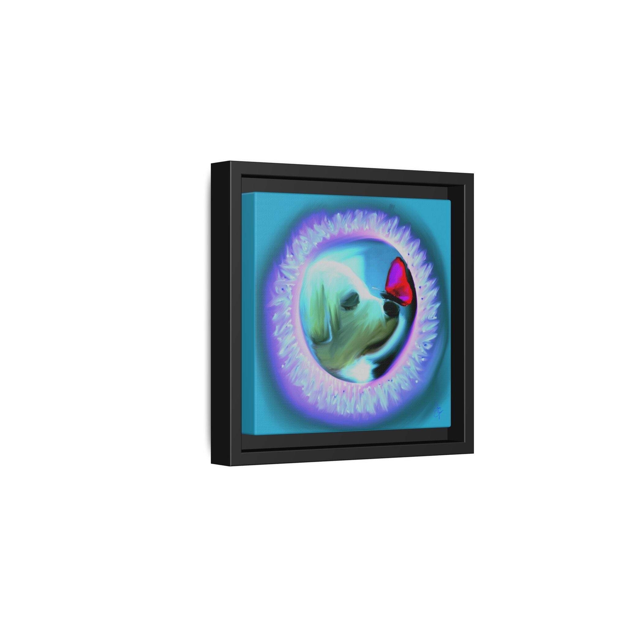 Framed Matte Canvas - Puppy with Butterfly Pop Art