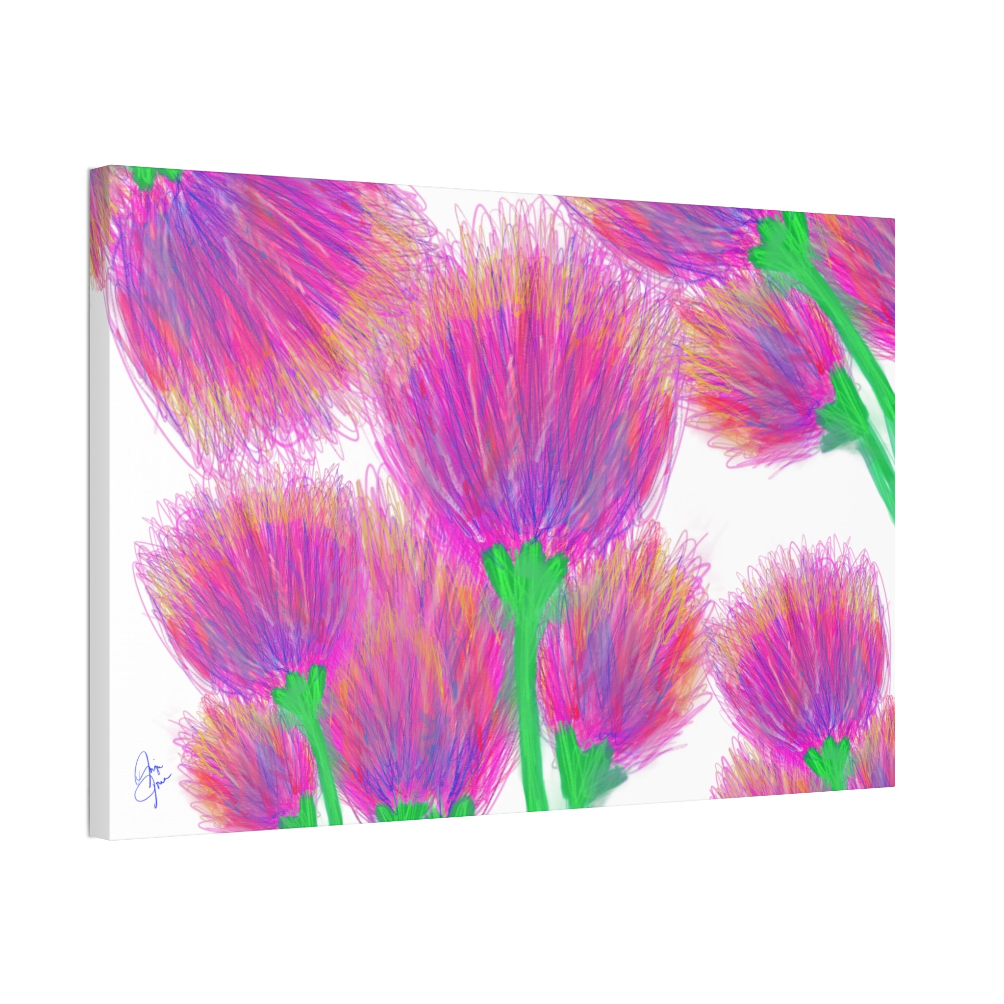 Floral Burst Canvas Print — Vibrant Pink Thistles Stretched Wall Art