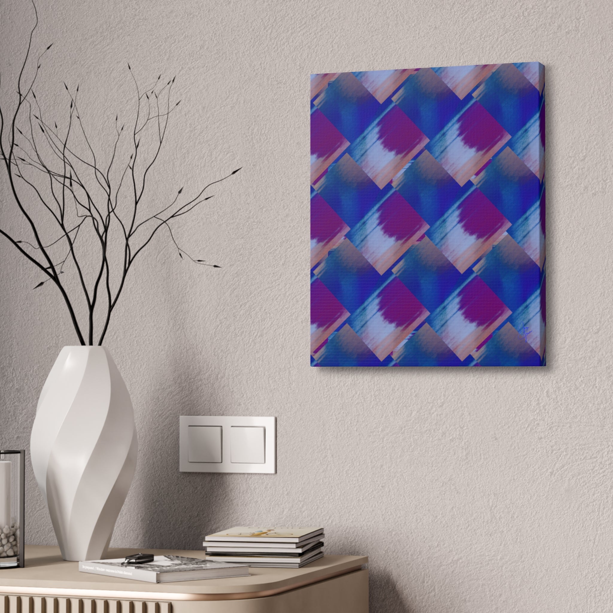 Abstract Diamond Wave Canvas Print — Blue & Purple Geometric Wall Art