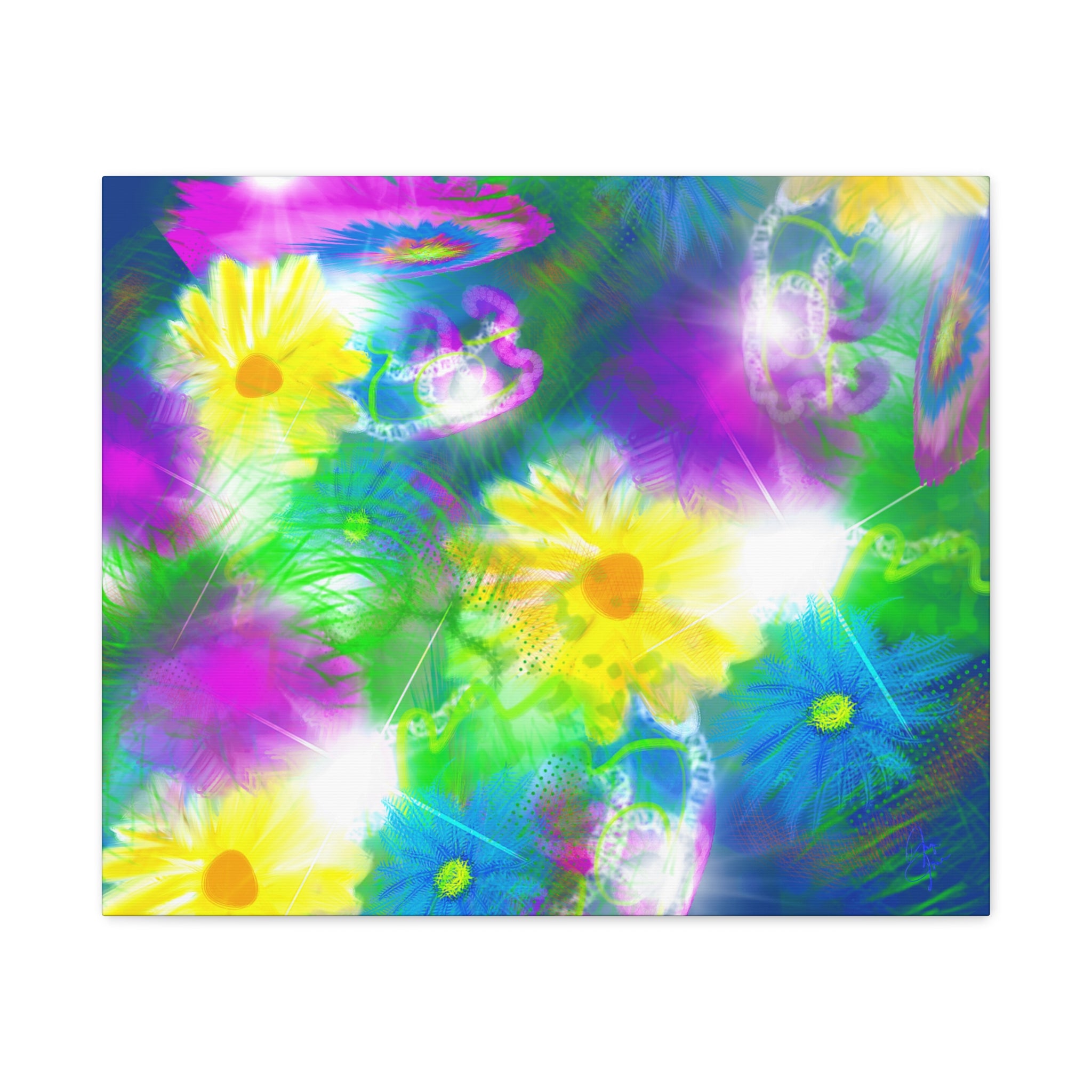 Bright Floral Abstract Matte Canvas Wall Art — Vibrant Daisy Pop