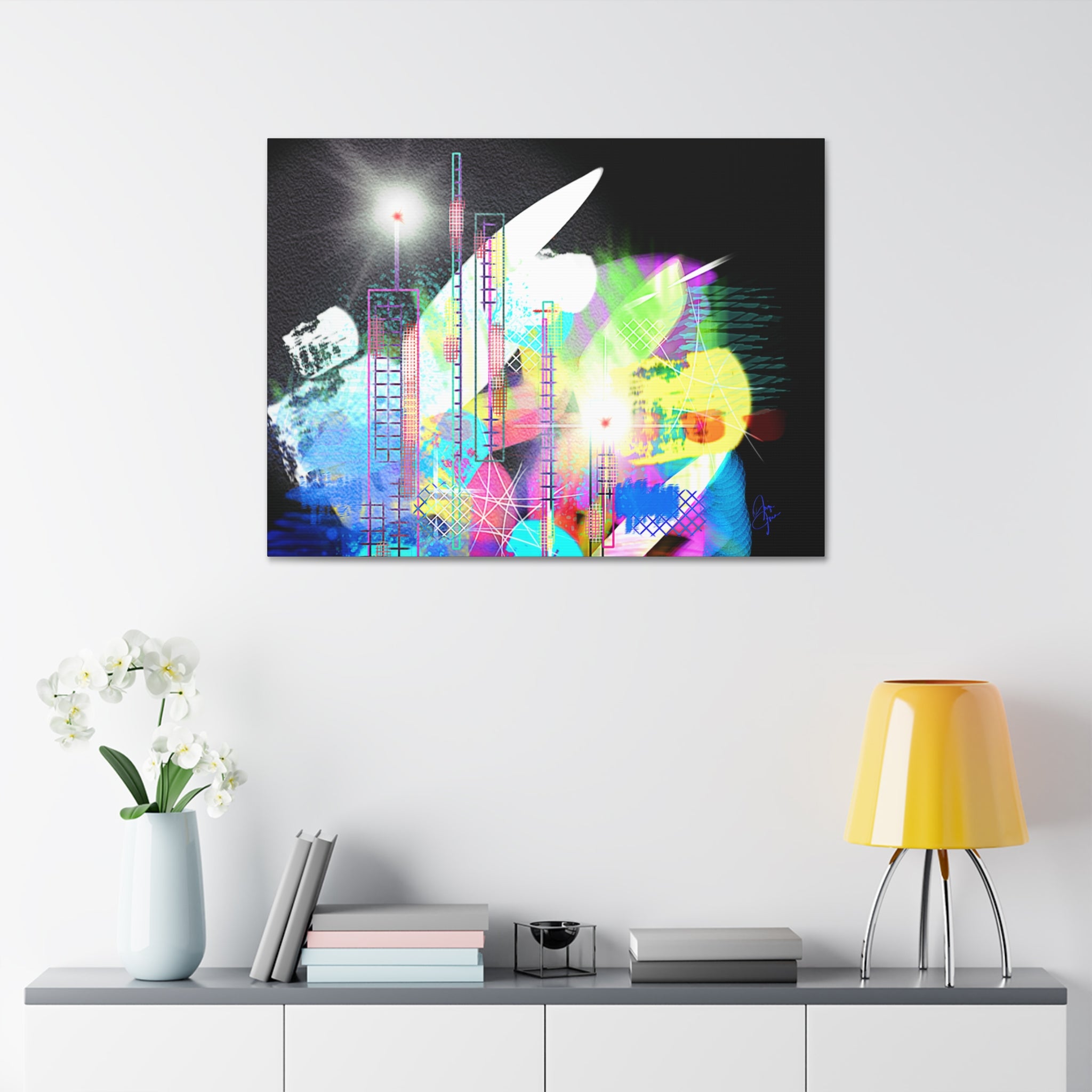 Abstract Neon Cityscape Canvas Print — Stretched 1.5"