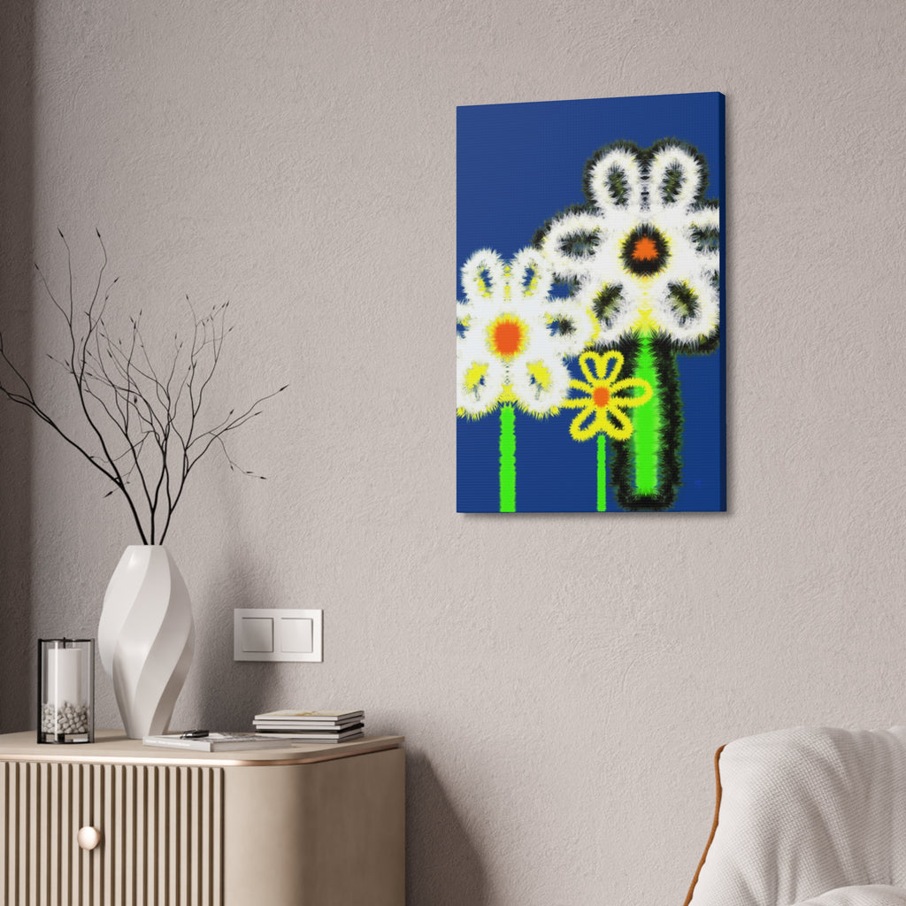 Bright Fuzzy Daisies Canvas Art — Yellow Floral Wall Decor, Stretched 1.5"