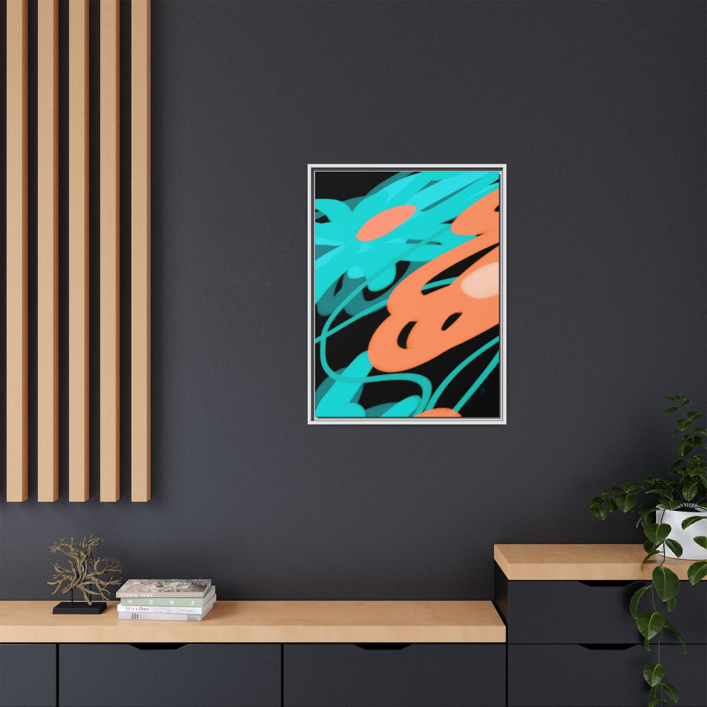 Abstract Teal & Coral Splash Framed Canvas