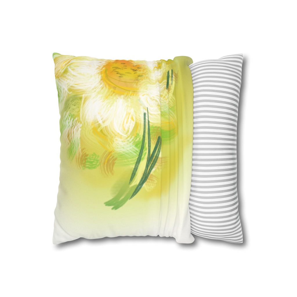 Yellow Daisy Faux Suede Pillowcase — Floral Square Throw Pillow Cover