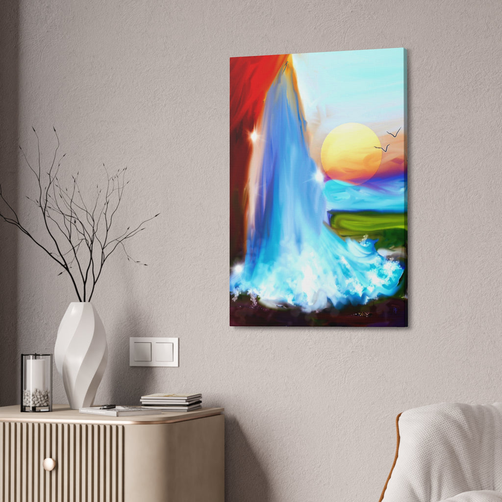 Waterfall Sunset Canvas Art – Vibrant Nature Wall Decor